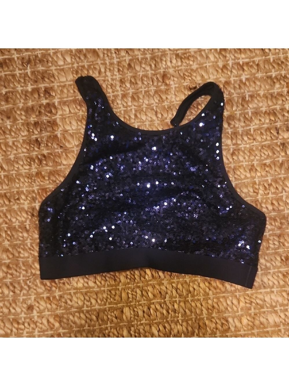 Aerie Blue Sparkle Sequined High Neck Bra with Racerback